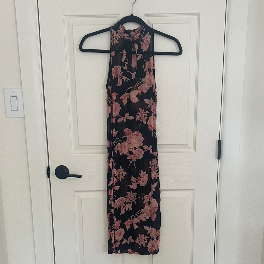 Reformation Black and Pink Floral Midi Dress